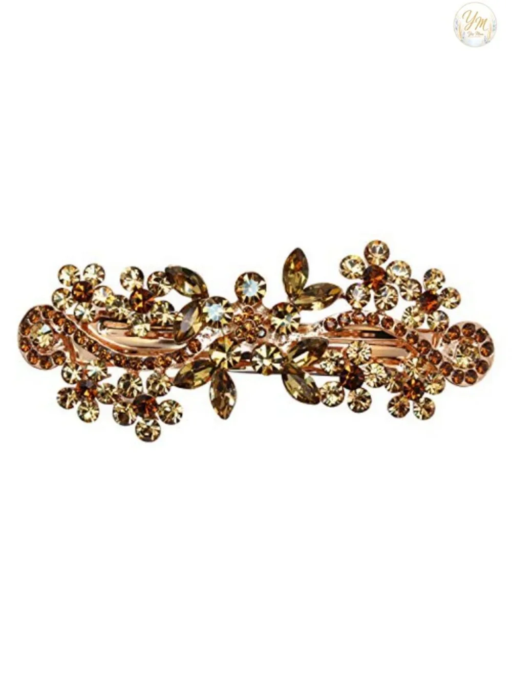 Crystal Floral Hair Barrette Clip Rose Gold Plated Alloy
